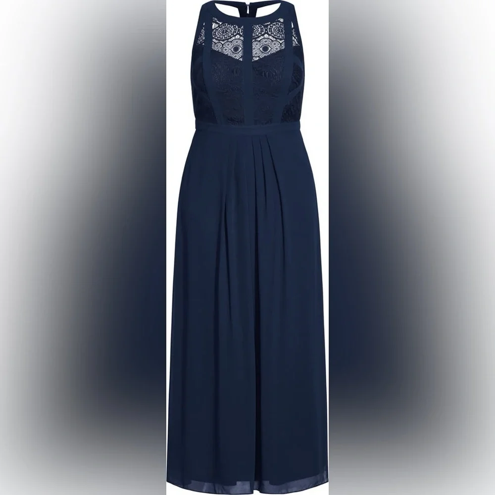 City Chic Paneled Bodice Maxi Dress French Navy - Picture 3 of 10